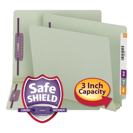 Smead File Folder End Tab, 2 Fastener, Gray, PK25, Expanded Width: 3" 34725
